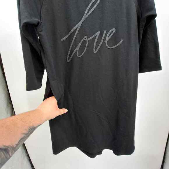 Cato T-Shirt Dress S Graphic Spellout Beaded Love Print 3/4 Raglan Sleeve Black - Picture 3 of 8